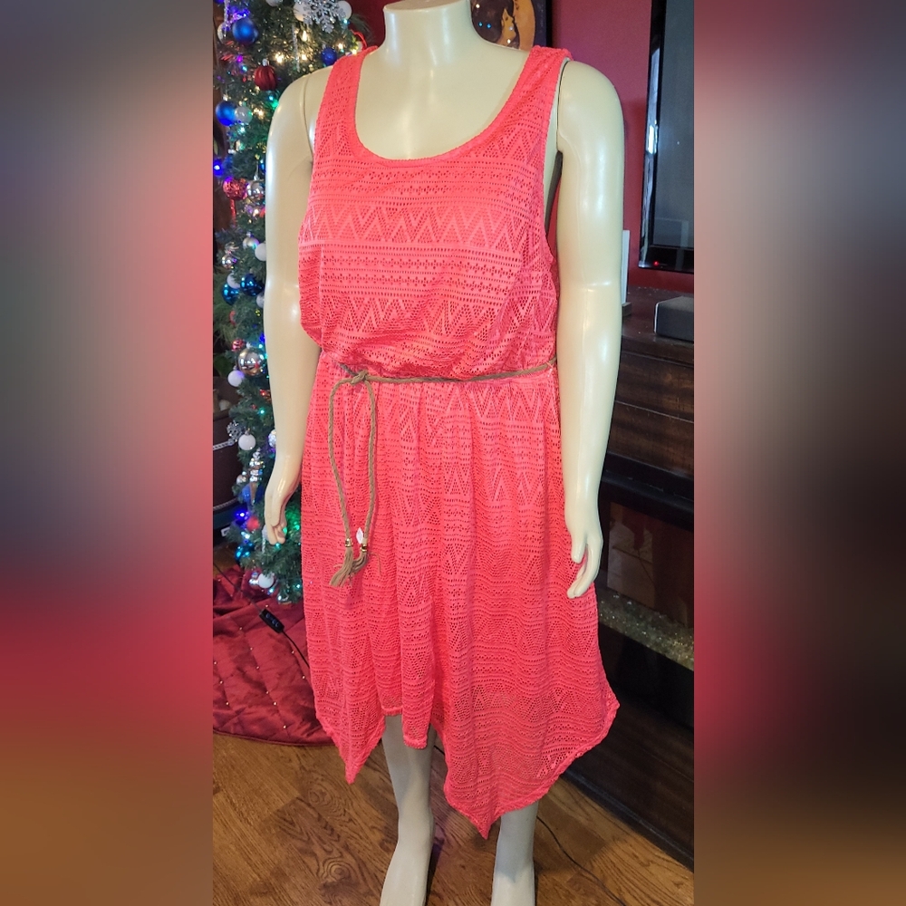 Faded Glory Plus Size Coral Asymmetrical Tiered Sundress Scoop Neck - NWT